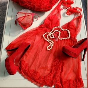 Frederick's Baby Doll Set Size Large Red